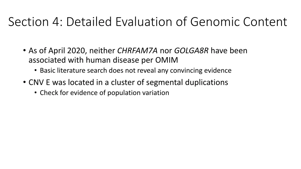 section 4 detailed evaluation of genomic content