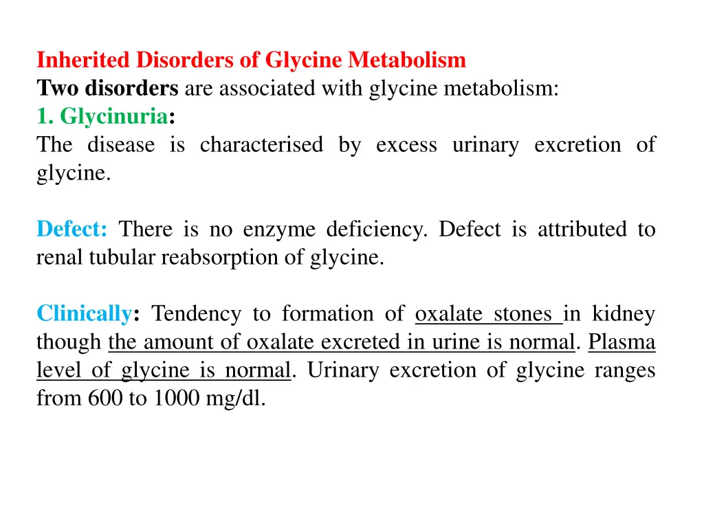 inherited disorders of glycine metabolism