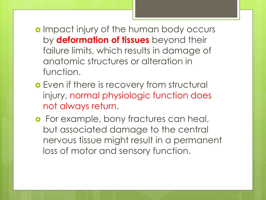 impact injury of the human body occurs