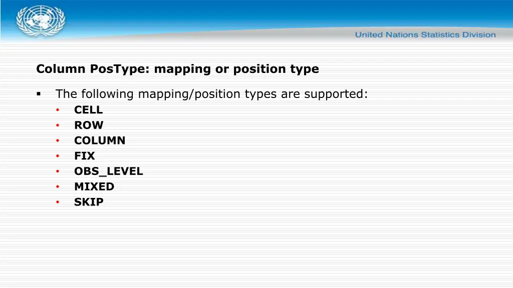 column postype mapping or position type