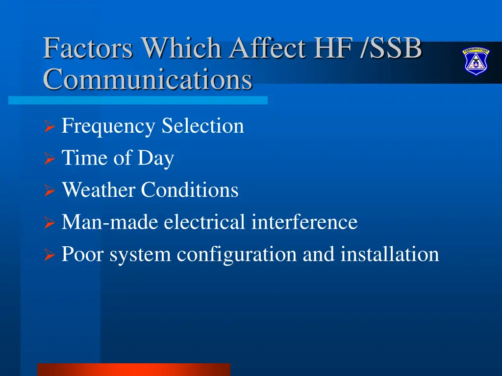 factors which affect hf ssb communications