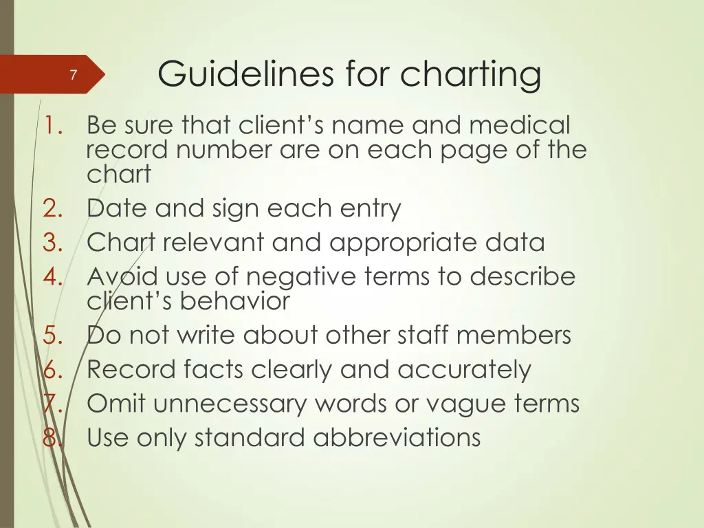 guidelines for charting