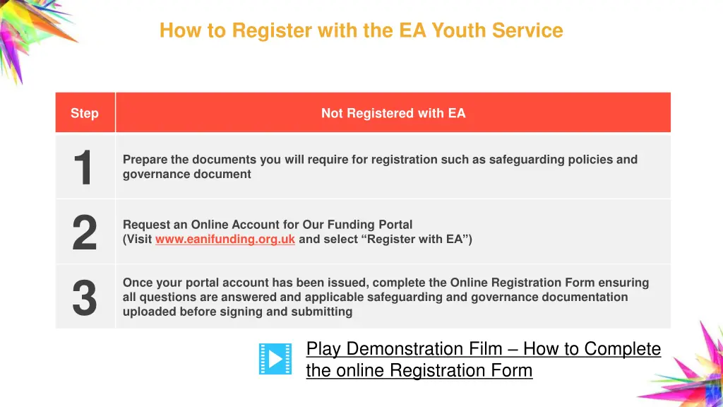 how to register with the ea youth service