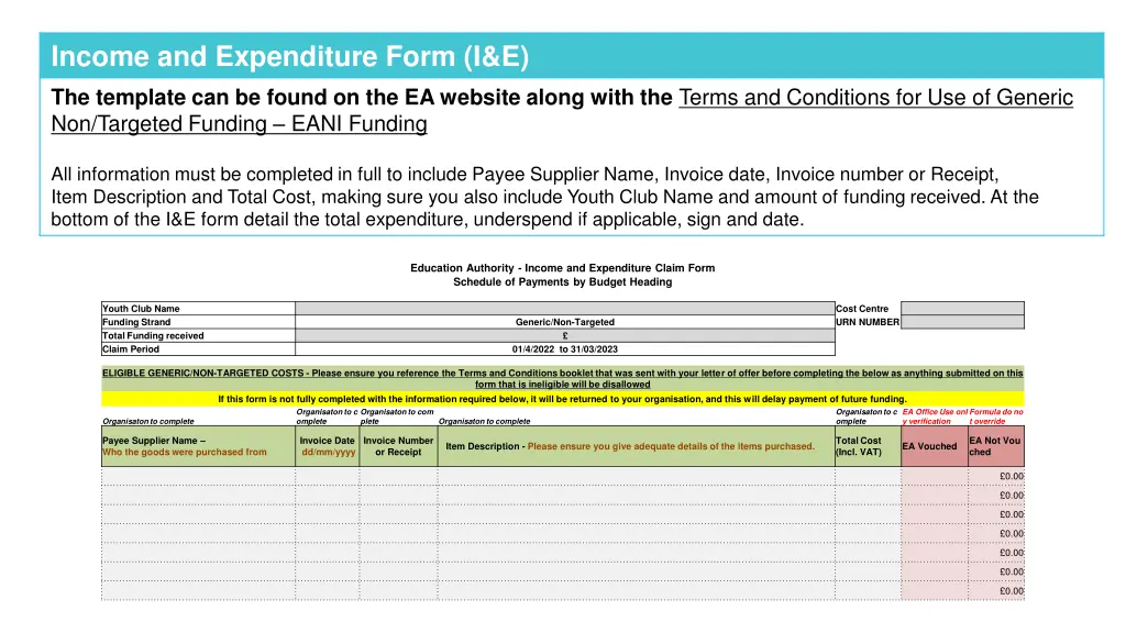 income and expenditure form i e