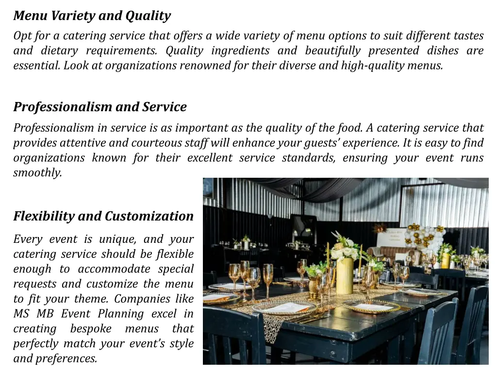 menu variety and quality opt for a catering