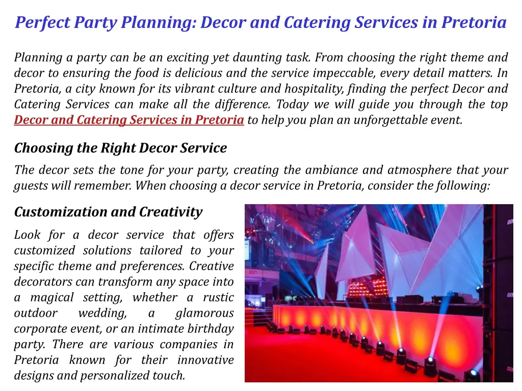 perfect party planning decor and catering