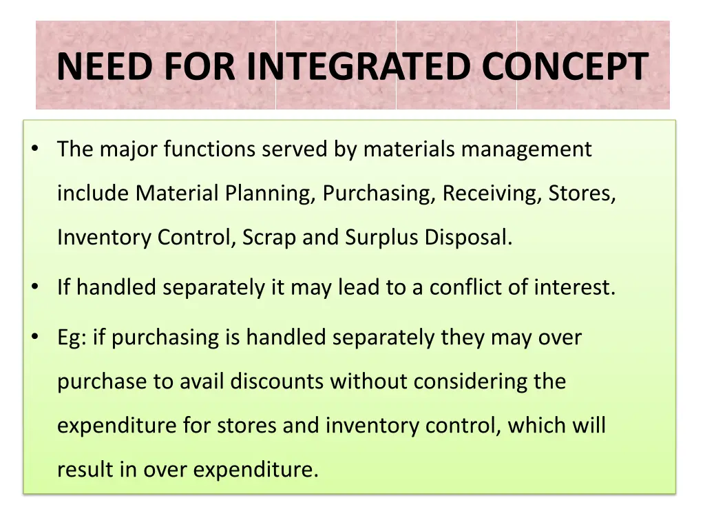 need for integrated concept