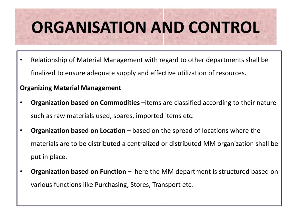 organisation and control