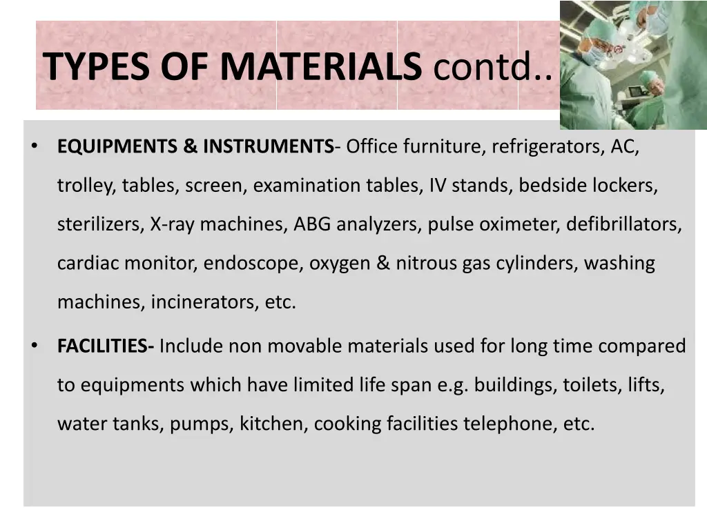 types of materials contd