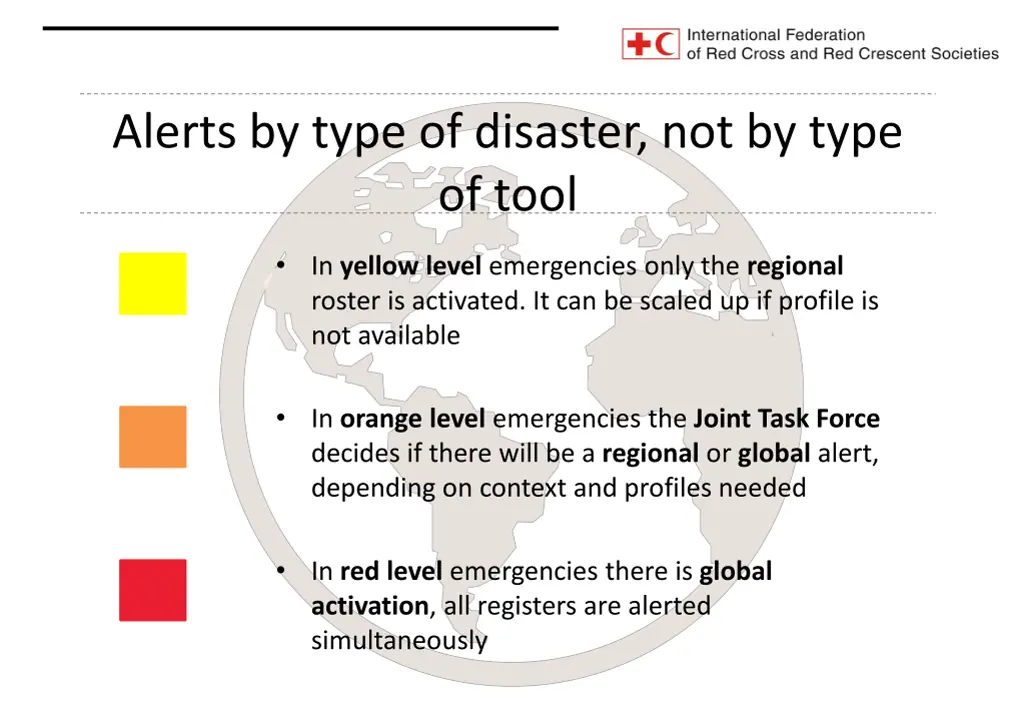 alerts by type of disaster not by type of tool