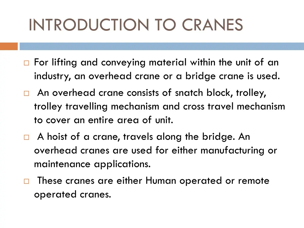 introduction to cranes