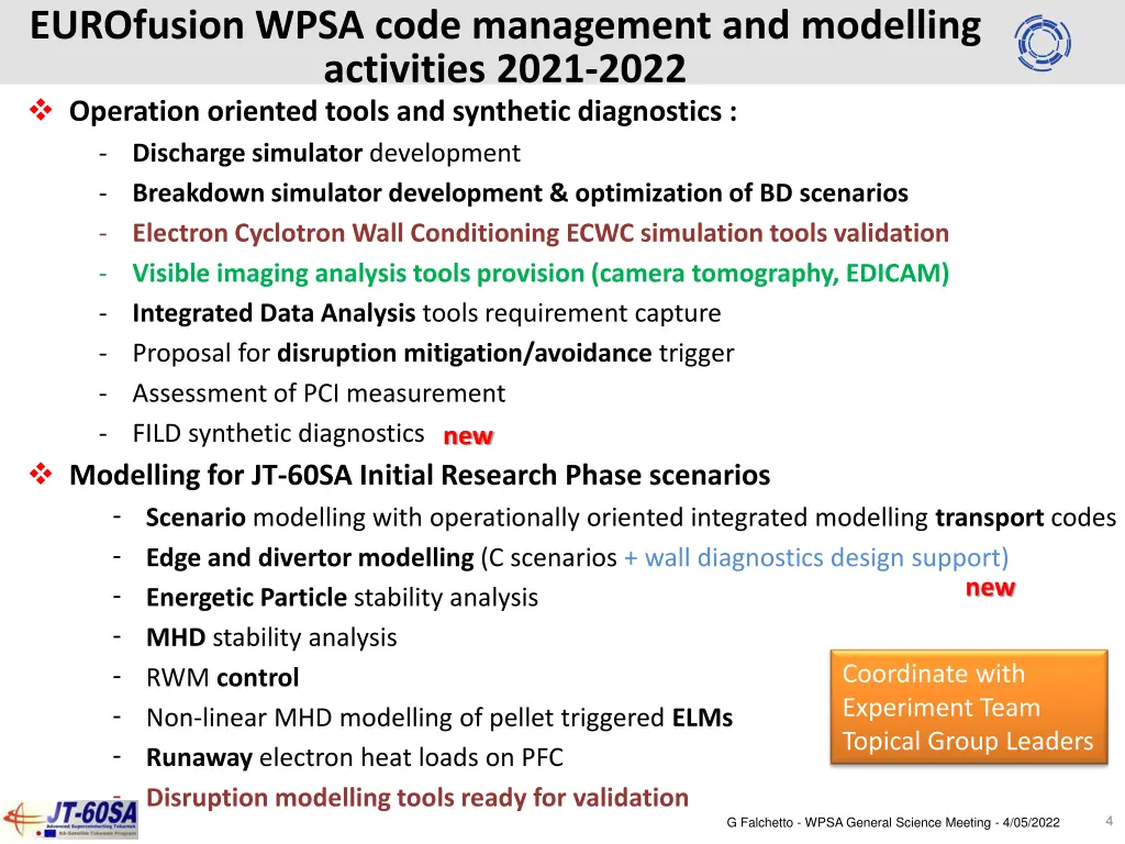 eurofusion wpsa code management and modelling