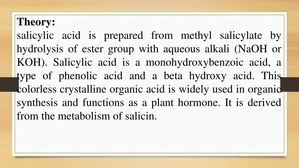 theory salicylic acid is prepared from methyl