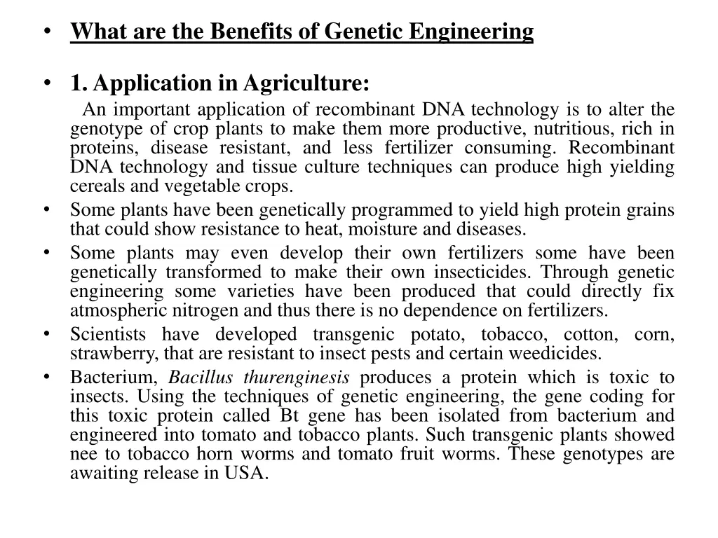 what are the benefits of genetic engineering