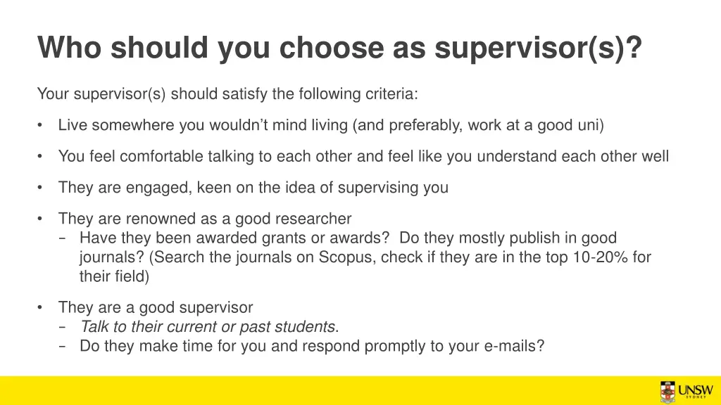 who should you choose as supervisor s