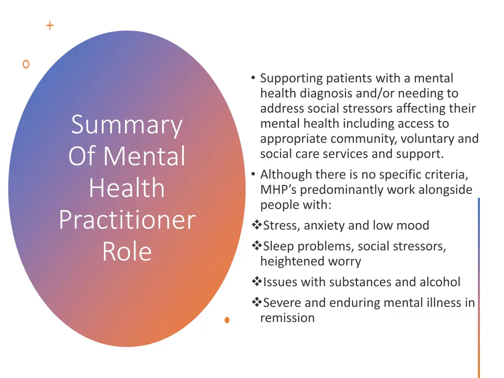 summary of mental health practitioner role