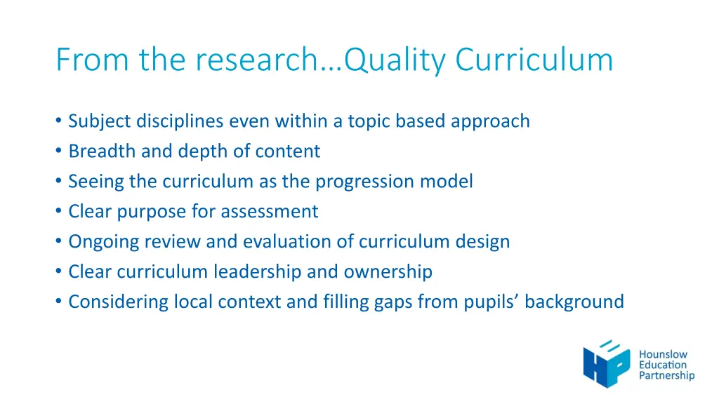 from the research quality curriculum