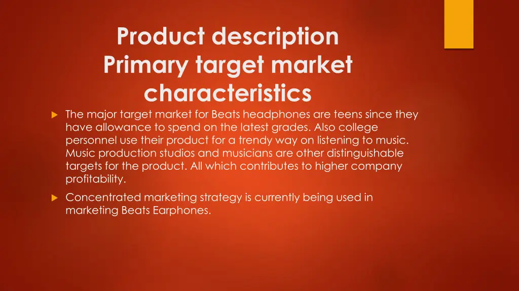 product description primary target market