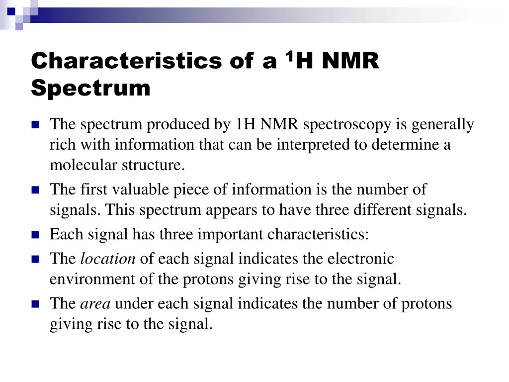 characteristics of a 1 h nmr spectrum