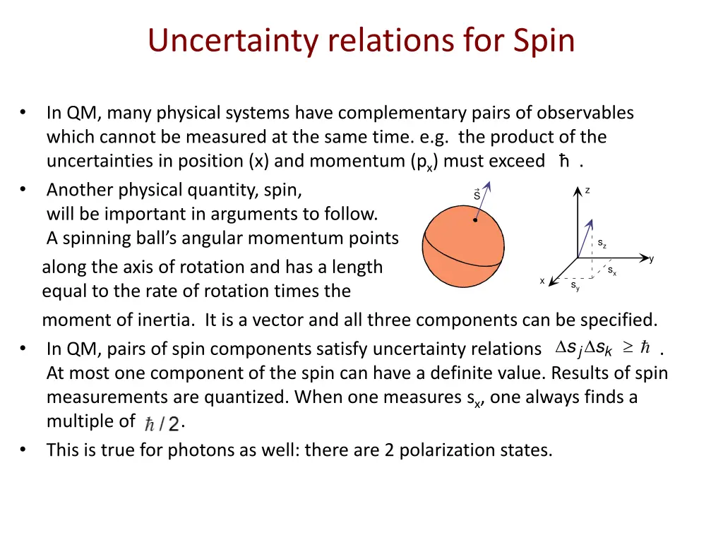 uncertainty relations for spin