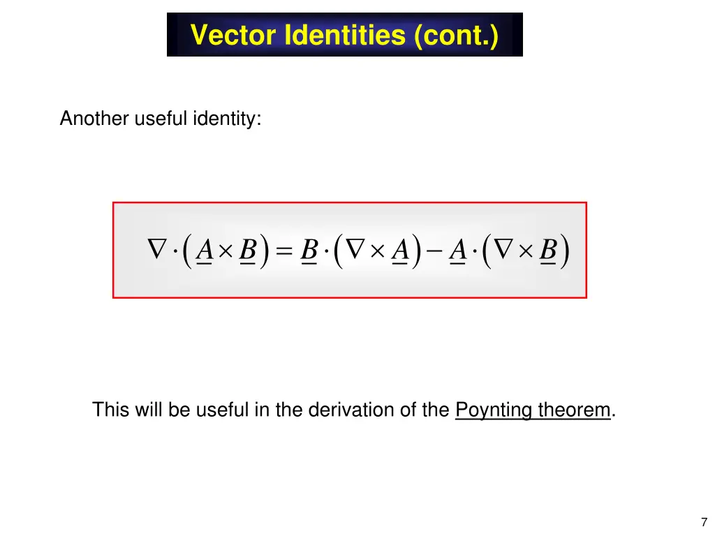 vector identities cont