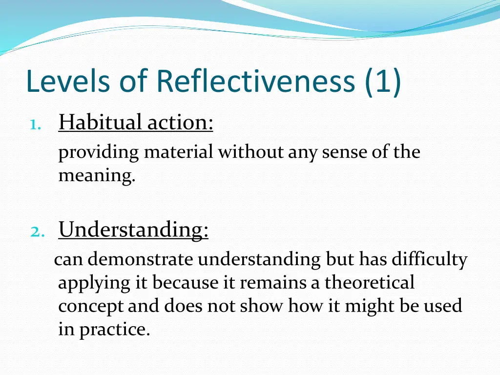 levels of reflectiveness 1