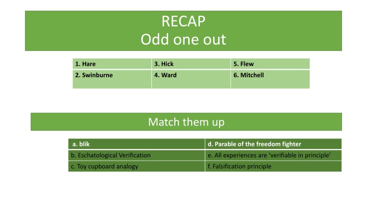 recap odd one out