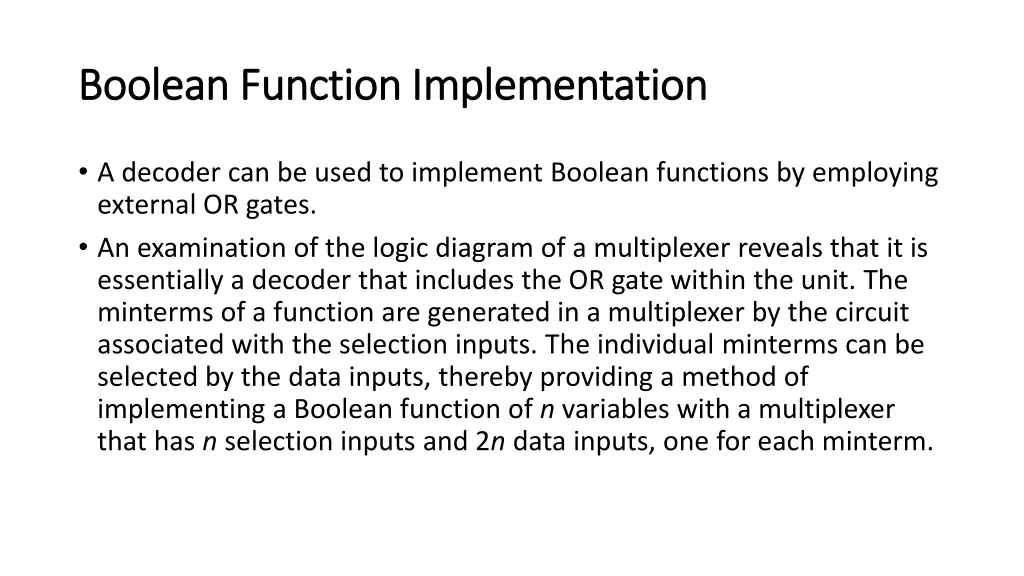 boolean function implementation boolean function