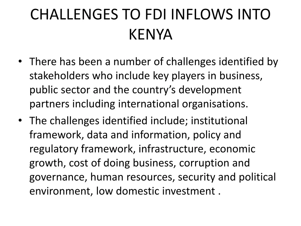 challenges to fdi inflows into kenya