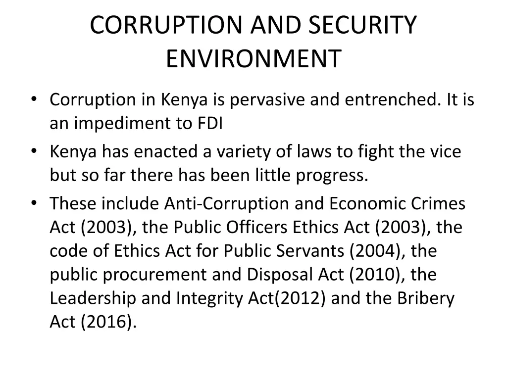 corruption and security environment