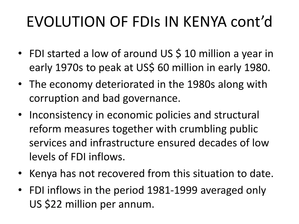 evolution of fdis in kenya cont d