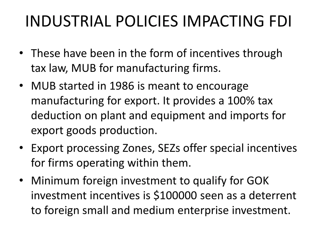 industrial policies impacting fdi