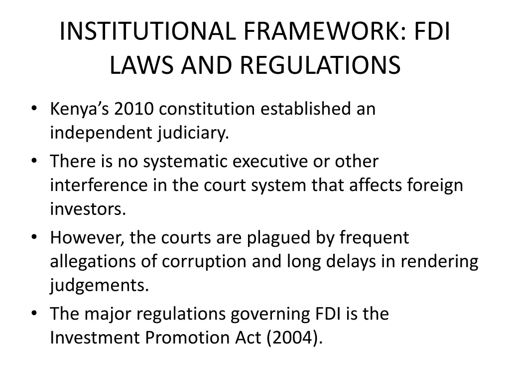 institutional framework fdi laws and regulations