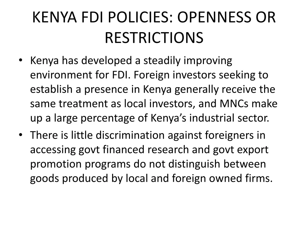 kenya fdi policies openness or restrictions