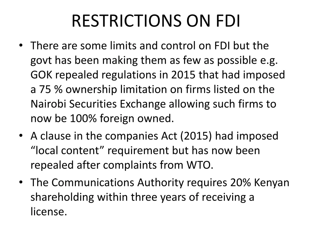 restrictions on fdi