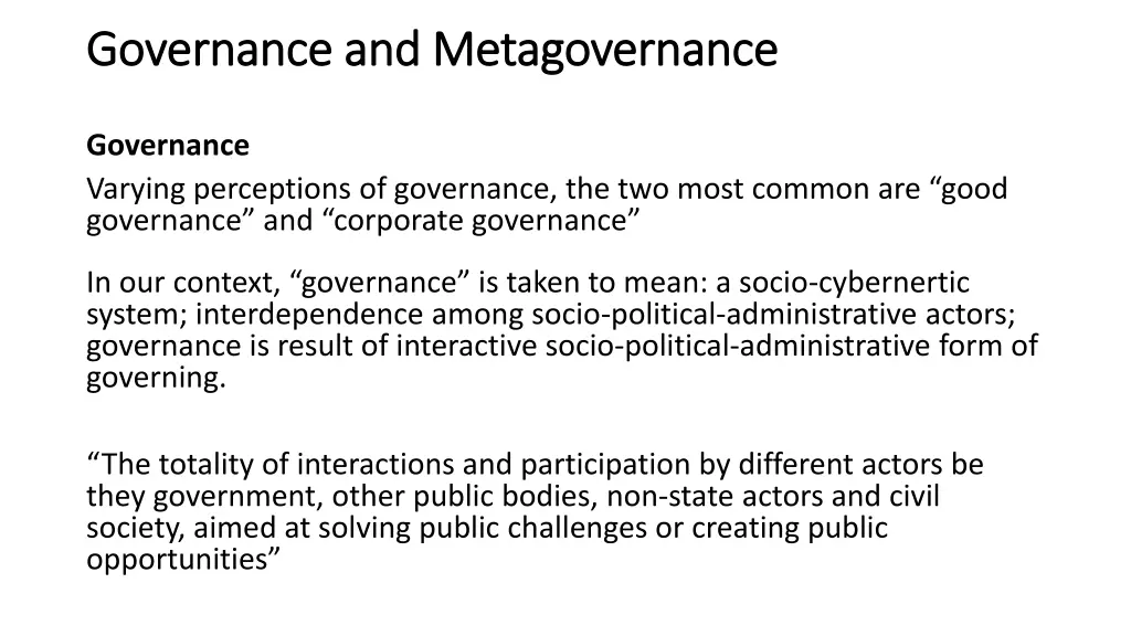 governance and metagovernance governance