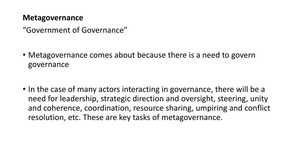 metagovernance government of governance