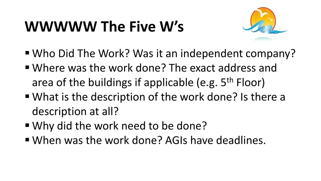 wwwww the five w s