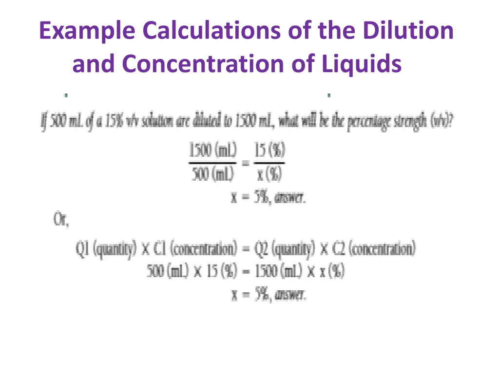 example calculations of the dilution