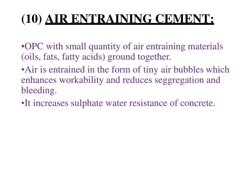 10 air entraining cement