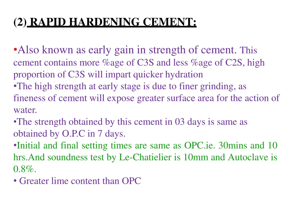 2 rapid hardening cement