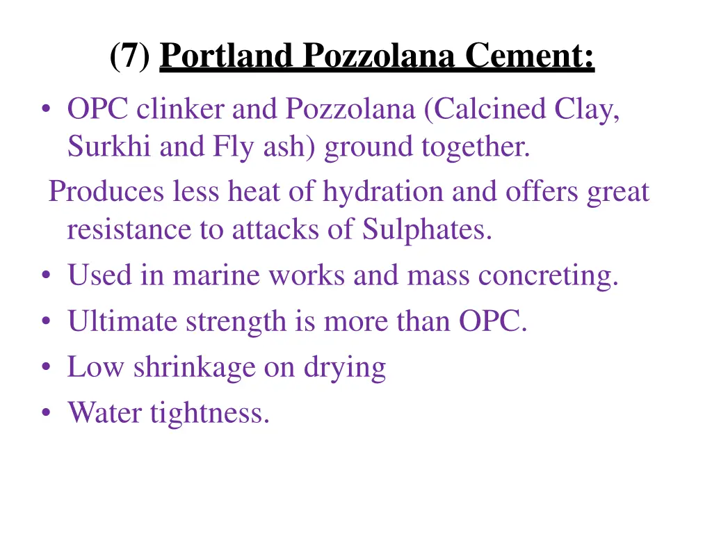 7 portland pozzolana cement opc clinker