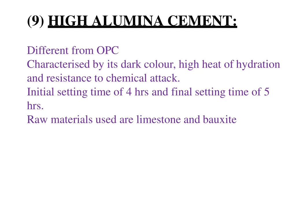 9 high alumina cement