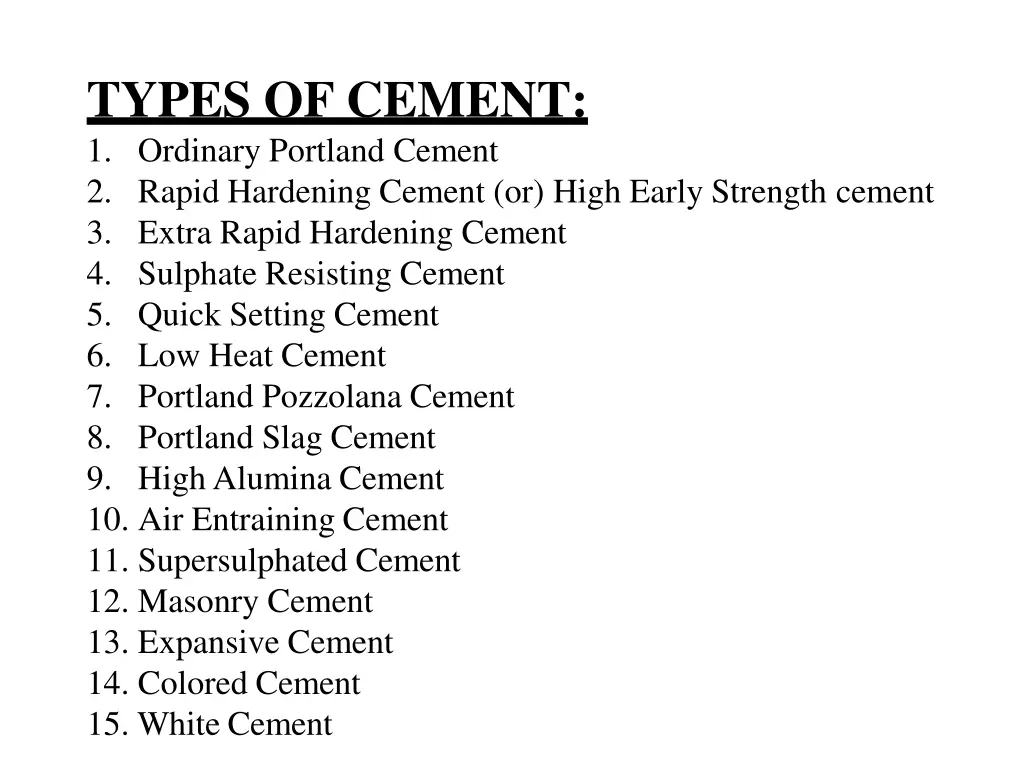 types of cement 1 ordinary portland cement