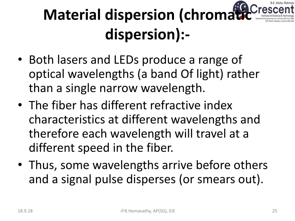 material dispersion chromatic dispersion