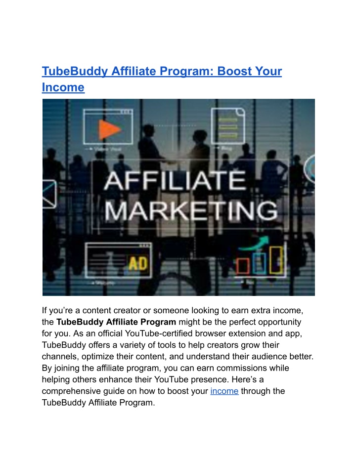 tubebuddy affiliate program boost your income