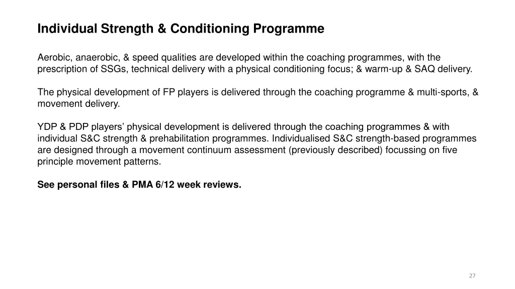 individual strength conditioning programme