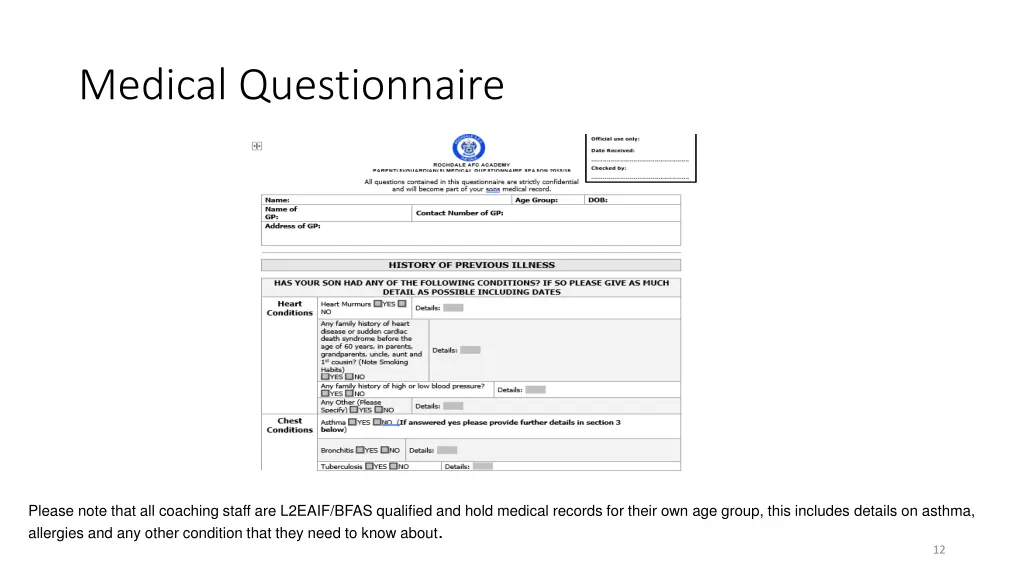 medical questionnaire