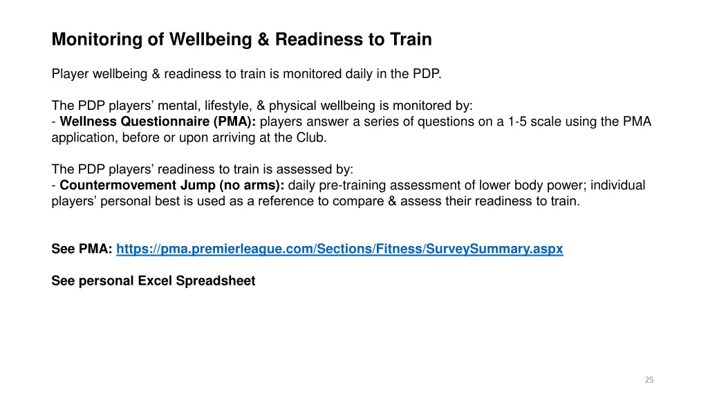 monitoring of wellbeing readiness to train