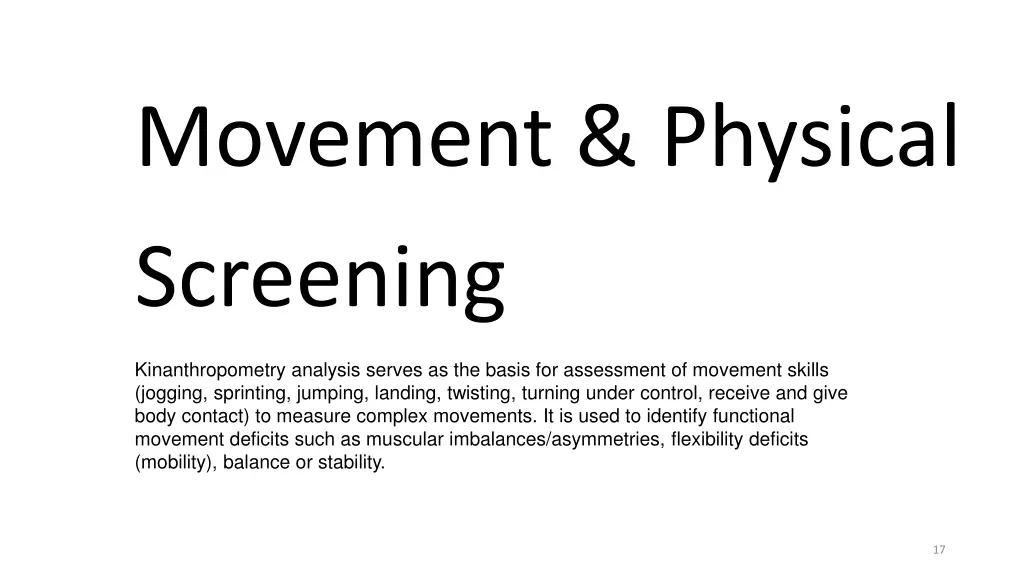 movement physical screening